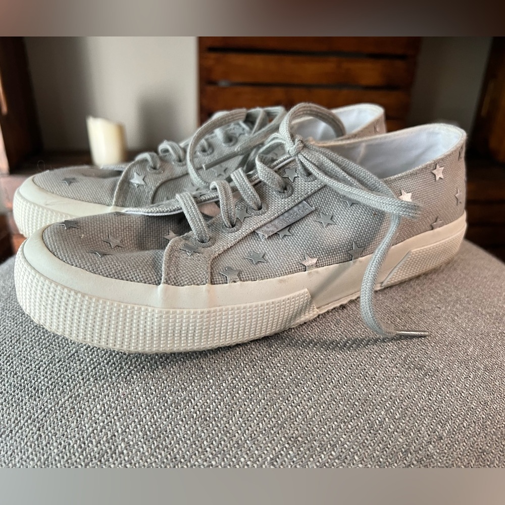 Superga Gray with Stars. Women’s size 6.5